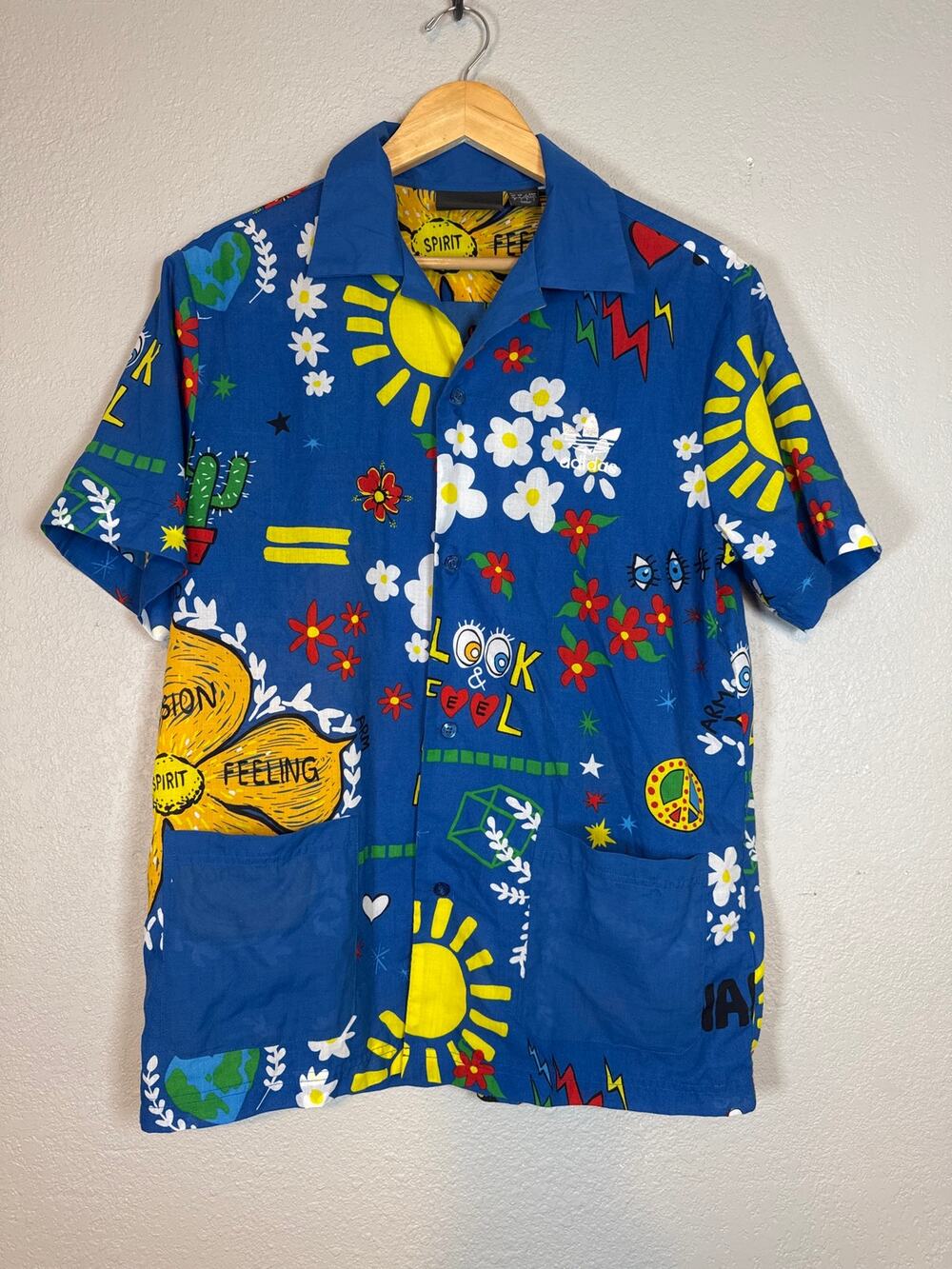 Adidas X Pharrell Williams Doodle Shirt Unisex Large Button Down Blue Mens Women